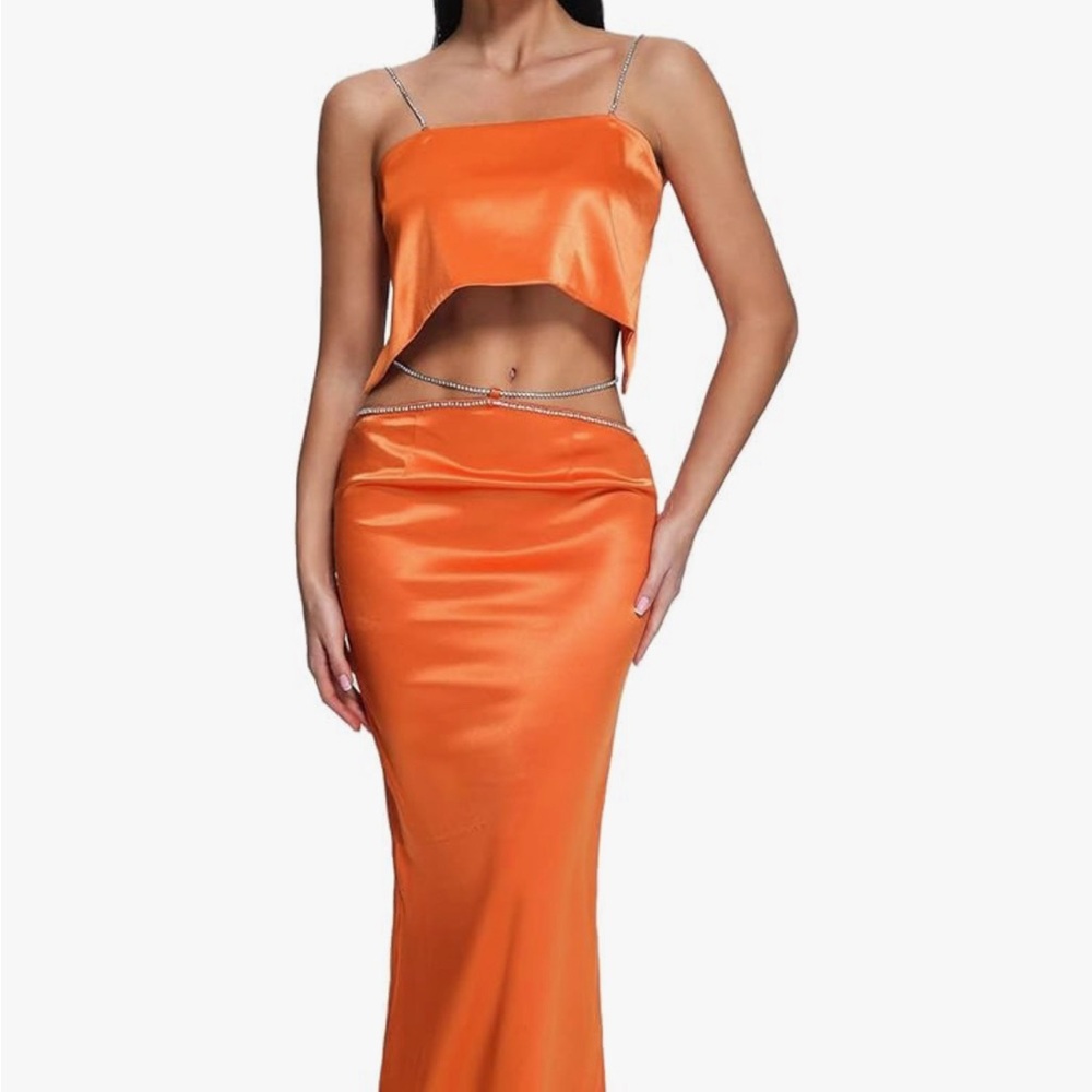 Satin Set Orange Two-piece Set Stylish Set Outfits Satin Set LRGE NEW